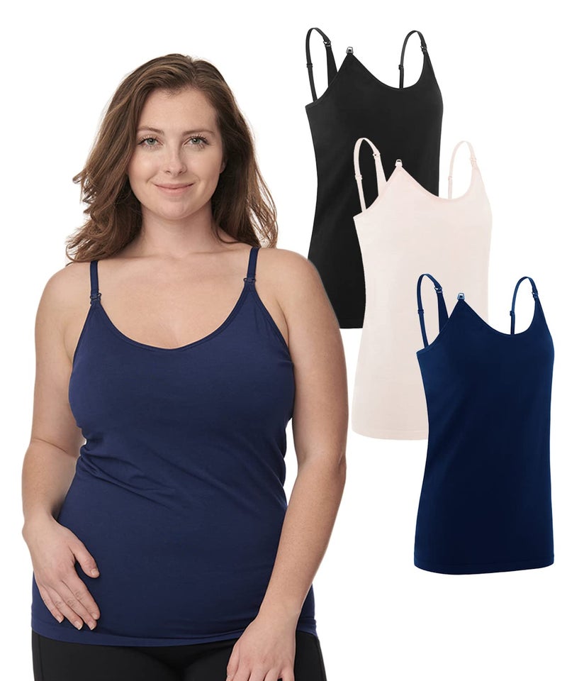 Under Control Nursing Cami Tank Tops for Breastfeeding Women Nursing Tops Maternity Shirts, Camisoles with Built in Bra 3Pack (as1, Alpha, l, Regular, Regular, Pink/Navy/Black) - Image 1